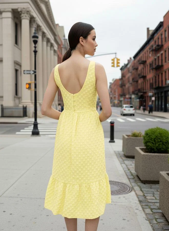 Freehand  Women Fit and Flared Textured Square Neck Sleeveless Tiered Dress for Women | Best Price UAE